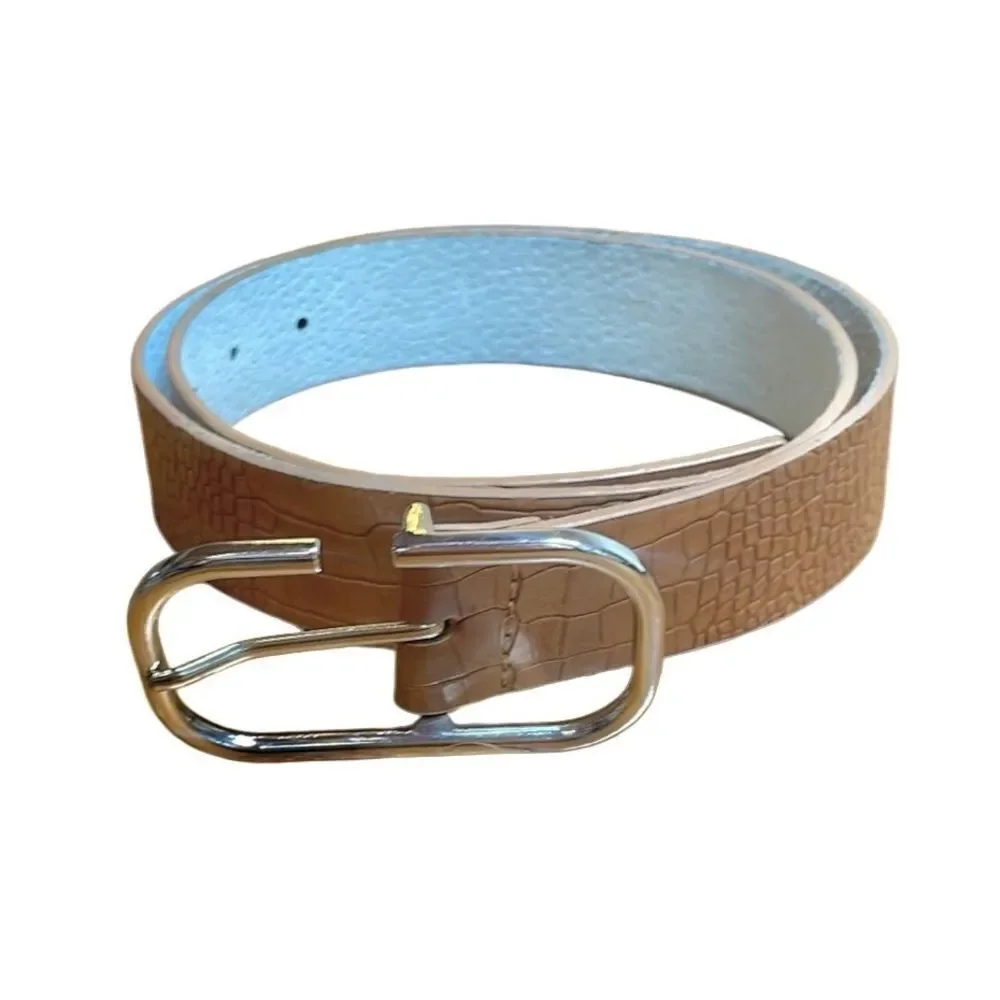Black House White Market Tan Animal print Leather Belt Silver Buckle Small